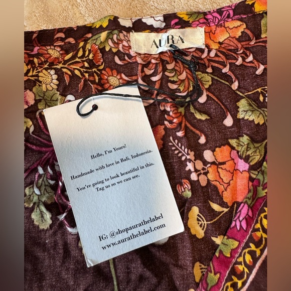 Aura The Label Maxi Dress, Maroon-Brown, Floral, V-Neck, 3/4 Sleeve, Handmade XS - Picture 7 of 7